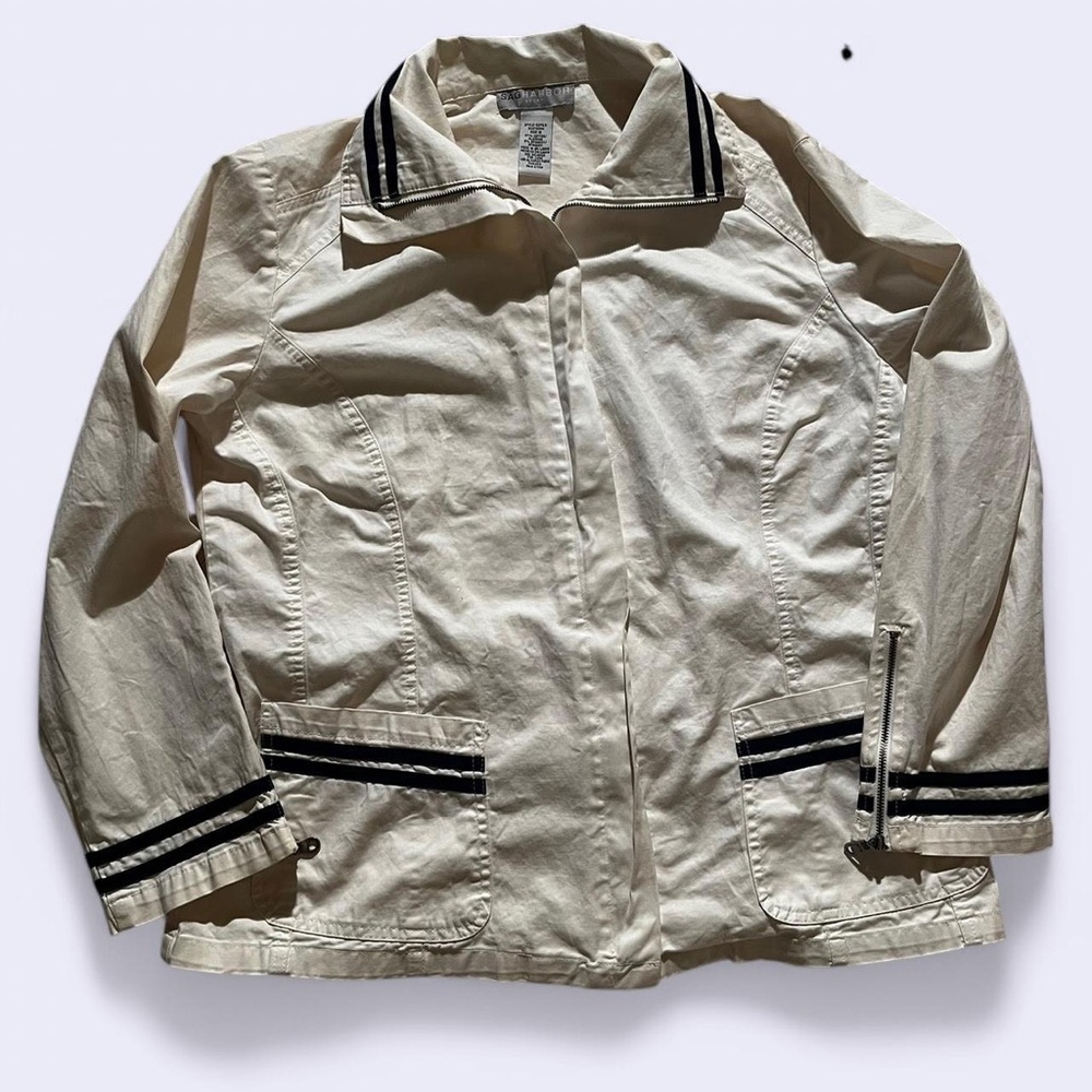 Sag Harbor navy striped cream 100% cotton light spring jacket - 12